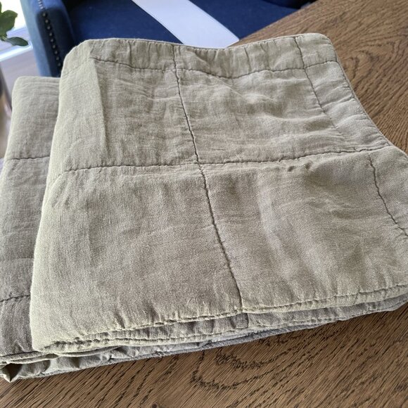 NEW (2) PARACHUTE 100% Linen Green Euro Pillow Shams Pair Set Lot